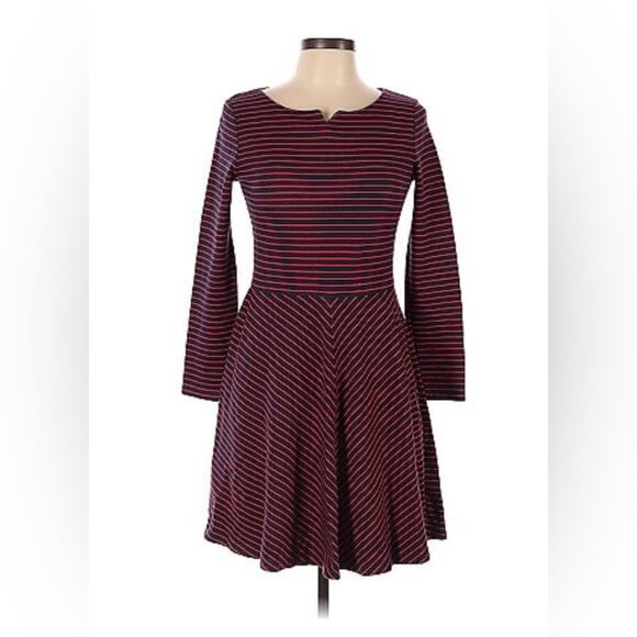 Gap maroon and navy striped long sleeved fit and flare dress, 6 - Picture 1 of 9